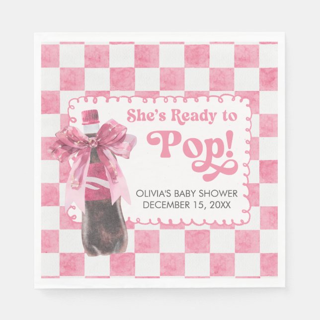 Pink She's Ready to Pop Baby Shower Napkin (Front)