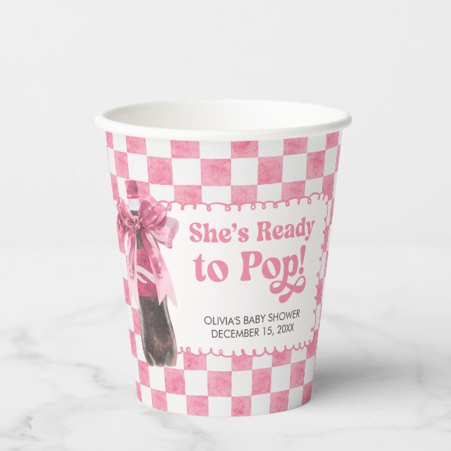 Pink She's Ready to Pop Baby Shower Paper Cups (Front)