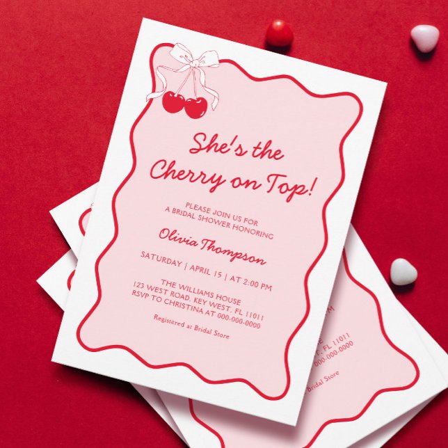 Pink She's the Cherry on Top Bridal Shower Invitation (Creator Uploaded)