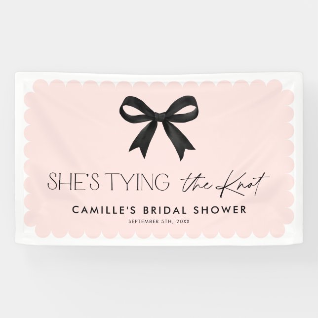 Pink She's Tying The Knot Bow Backdrop Banner (Horizontal)