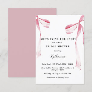 Pink She's Tying the Knot Bow Bridal Shower Invitation