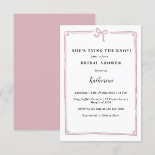 Pink She's Tying the Knot Bow Bridal Shower Invitation