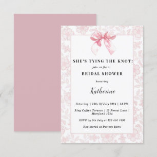 Pink She's Tying the Knot Bow Bridal Shower Invitation