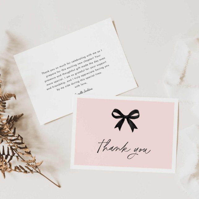 Pink She's Tying The Knot Bridal Shower Thank You Card (Pink Bow Bridal Shower thank you card)