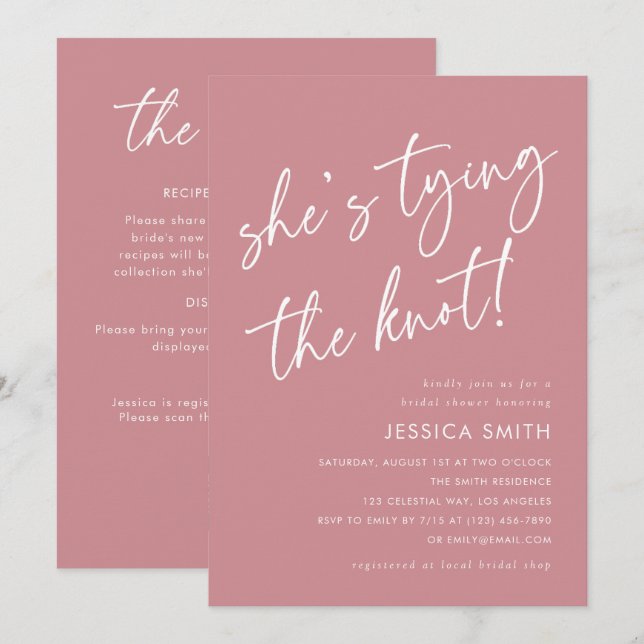 Pink She's Tying the Knot QR Code Bridal Shower Invitation (Front/Back)