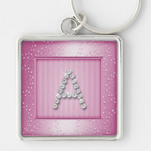 Pink Shimmer and Sparkle with Monogram Key Ring