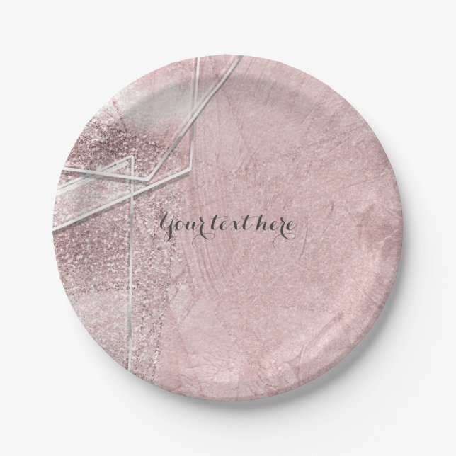 Pink Shimmer Crystal Glass Glam Designer Style Paper Plate (Front)