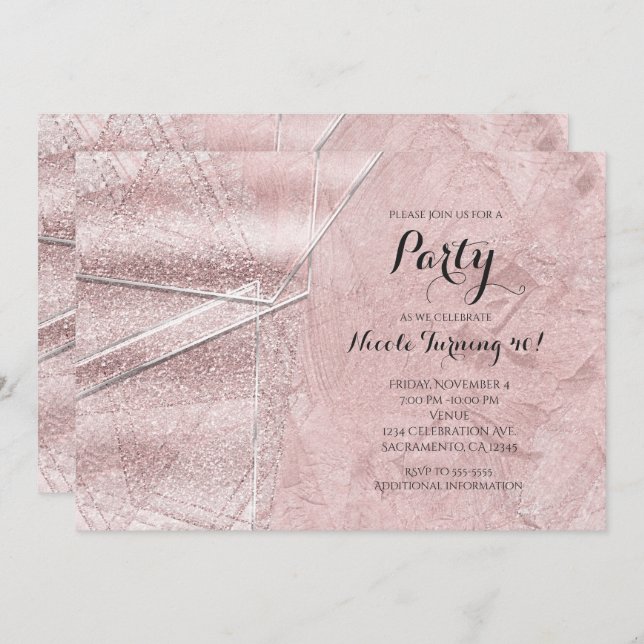 Pink Shimmer Crystal Glass Glam Party Invitations (Front/Back)
