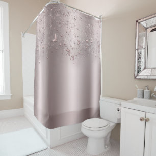 Pink Shimmer Glitter Sparkle Flutter Butterfly Shower Curtain