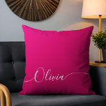 Pink Shimmer White Elegant Calligraphy Script Name Cushion<br><div class="desc">Pink Shimmer White Elegant Calligraphy Script Custom Personalised Name Throw Pillows features a modern and trendy simple and stylish design with your personalised name in elegant hand written calligraphy script typography on a metallic pink shimmer background. Designed by ©Evco Studio www.zazzle.com/store/evcostudio</div>
