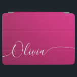 Pink Shimmer White Elegant Calligraphy Script Name iPad Air Cover<br><div class="desc">Pink Shimmer White Elegant Calligraphy Script Custom Personalised Name iPad Air Cover features a modern and trendy simple and stylish design with your personalised name in elegant hand written calligraphy script typography on a metallic pink shimmer background. Designed by ©Evco Studio www.zazzle.com/store/evcostudio</div>