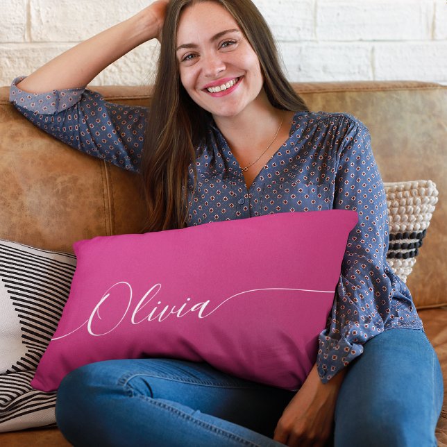 Pink Shimmer White Elegant Calligraphy Script Name Lumbar Cushion (Creator Uploaded)