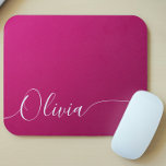 Pink Shimmer White Elegant Calligraphy Script Name Mouse Pad<br><div class="desc">Pink Shimmer White Elegant Calligraphy Script Custom Personalised Name Mouse Pad features a modern and trendy simple and stylish design with your personalised name in elegant hand written calligraphy script typography on a metallic pink shimmer background. Designed by ©Evco Studio www.zazzle.com/store/evcostudio</div>