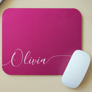 Pink Shimmer White Elegant Calligraphy Script Name Mouse Pad