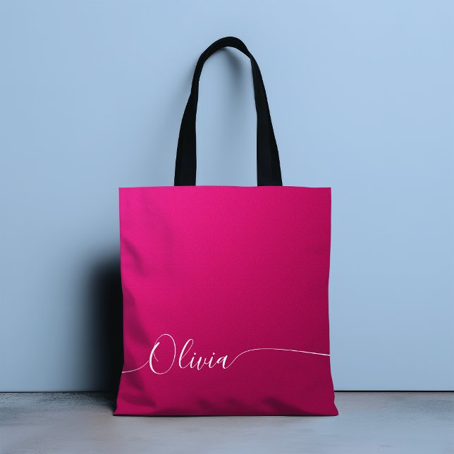 Pink Shimmer White Elegant Calligraphy Script Name Tote Bag (Creator Uploaded)