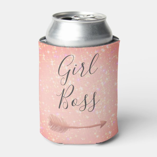 "Pink Shimmery Girl Boss  Can Cooler (Can Front)