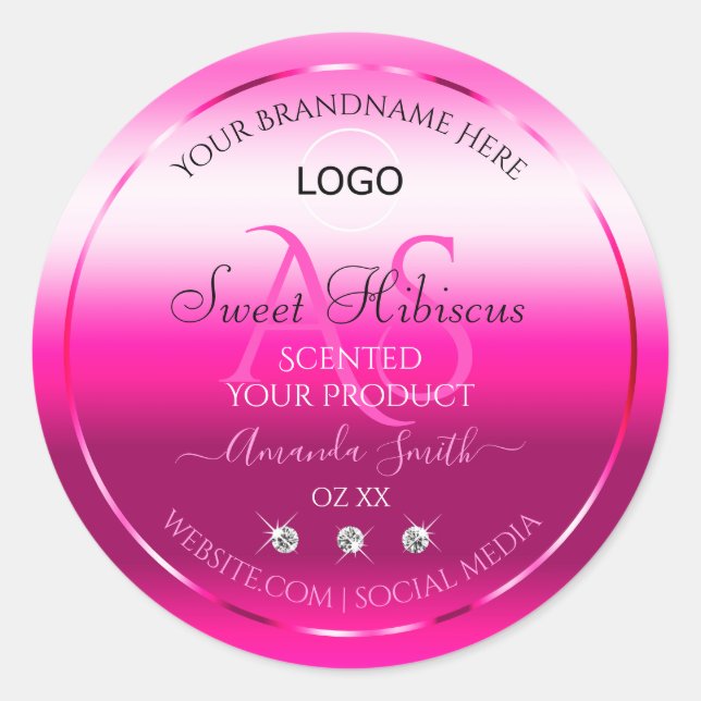 Pink Shimmery Product Label Diamonds Initials Logo (Front)