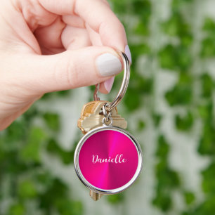 Pink shiny faux metal custom name key ring