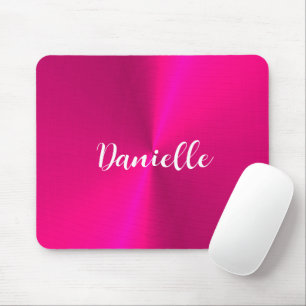 Pink shiny faux metal custom name mouse pad