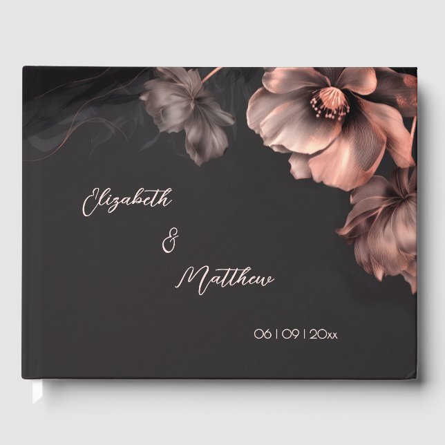Pink Shiny Flower Black | Wedding Guest Book (Front)