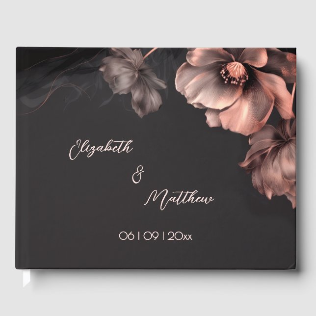 Pink Shiny Flower Black | Wedding Guest Book (Front)