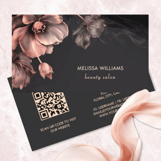 Pink Shiny Flowers Black Business Card