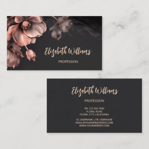 Pink Shiny Flowers Black Business Card