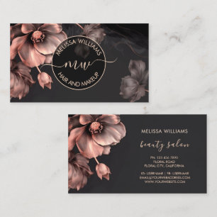 Pink Shiny Flowers Black Logo Business Card