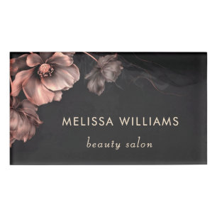Pink Shiny Flowers Black Name Tag