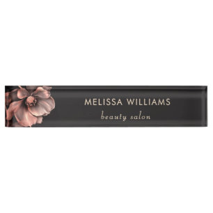 Pink Shiny Flowers Black Nameplate