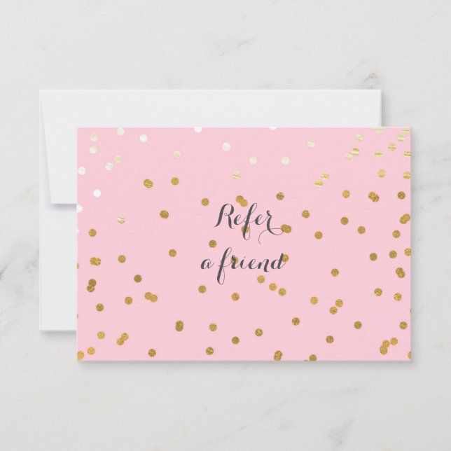 Pink & Shiny Gold Modern Dots Referral Card (Front)