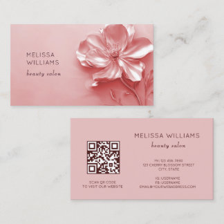 Pink Shiny Metallic 3D Flower Business Card