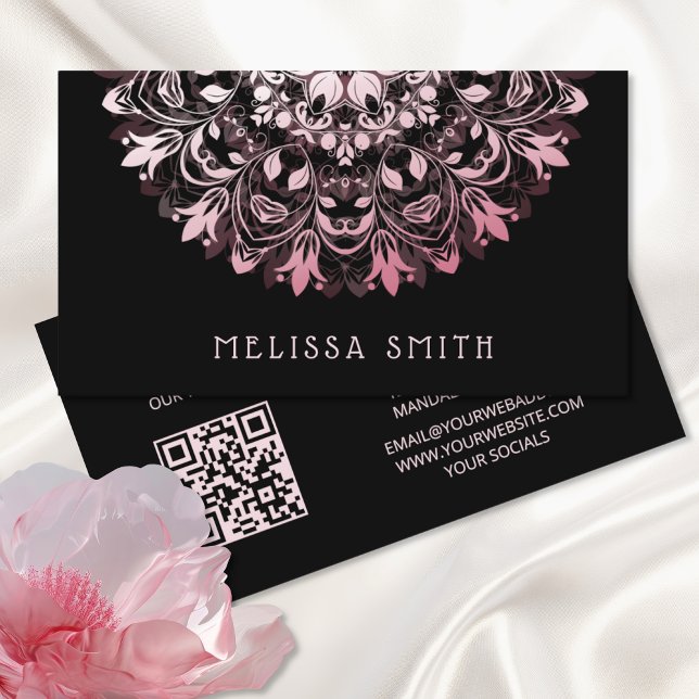  Pink Shiny Metallic Black Mandala Business Card (Creator Uploaded)
