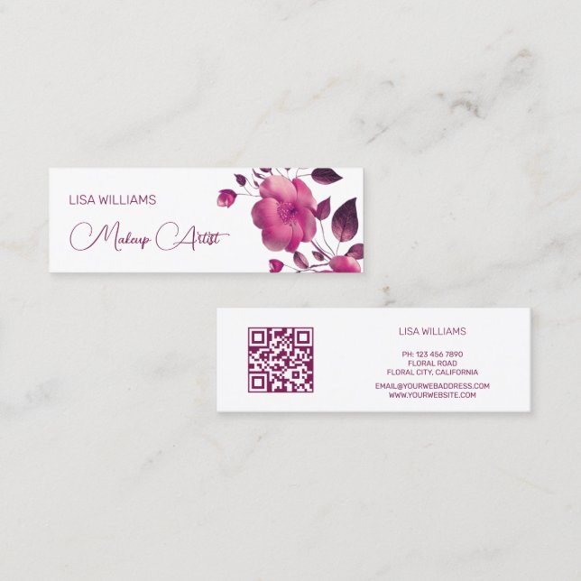 Pink Shiny Metallic Flower  Mini Business Card (Front/Back)