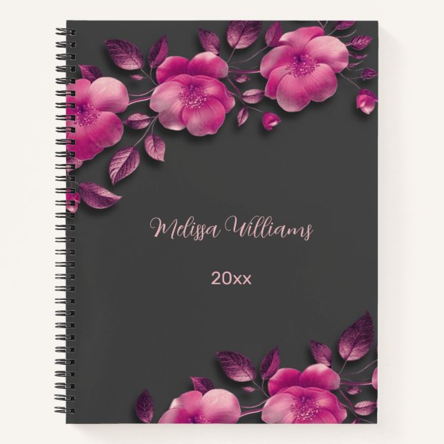 Pink Shiny Metallic Flowers Notebook (Front)