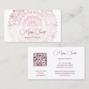 Pink Shiny Metallic White Mandala Business Card