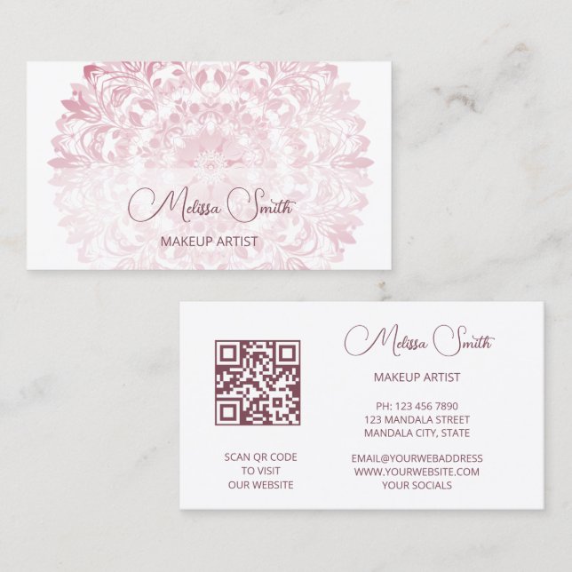  Pink Shiny Metallic White Mandala Business Card (Front/Back)