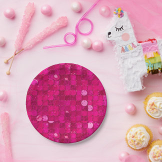 Pink Shiny Sequin Paper Plate
