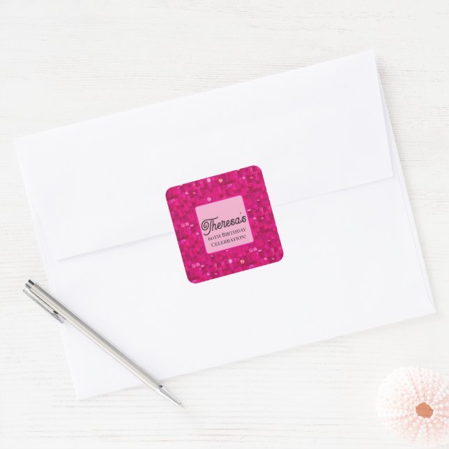 Pink Shiny Sequin Square Sticker (Envelope)