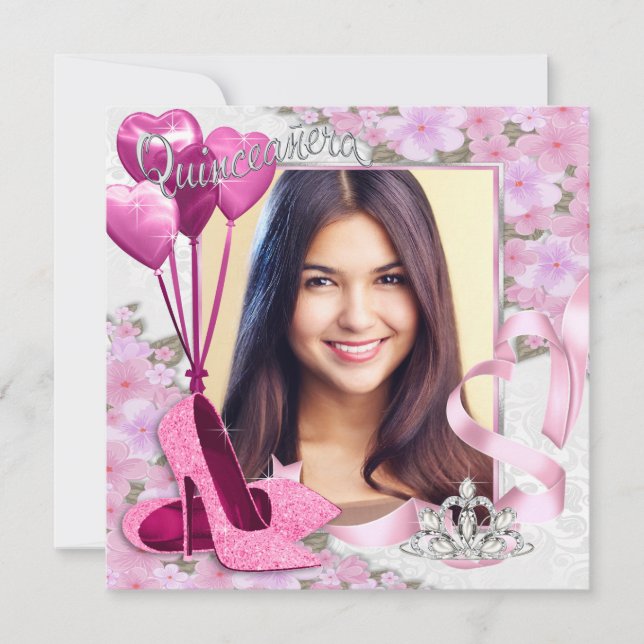 Pink Shoes Photo Quinceanera Invitation (Front)