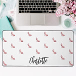 Pink shoes white glamourous name desk mat<br><div class="desc">A white background decorated with pink high heeled shoes.  Personalise and add a name.</div>