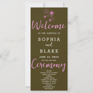 Pink Shooting Stars Brown Wedding Program
