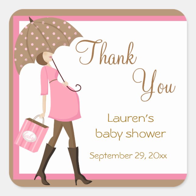 Pink Shopper Baby Shower Stickers (Front)