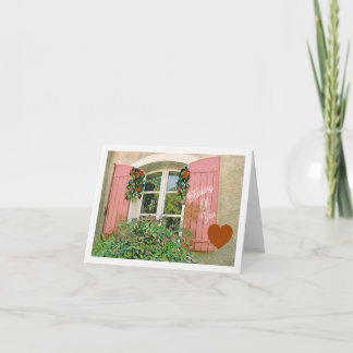PINK SHUTTERS AND FLOWERS/THINKING OF YOU CARD