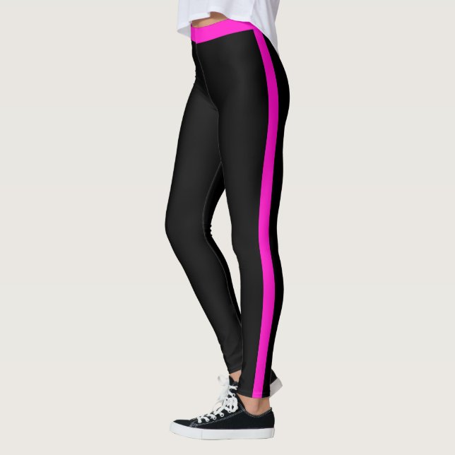 Pink Side Stripe Black Leggings (Left)