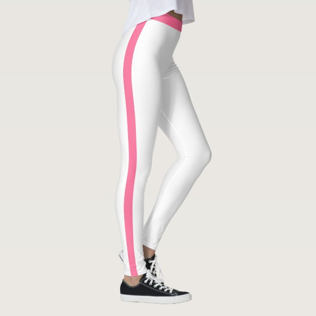 Pink Side Stripe White Leggings Choose Colors (Right)