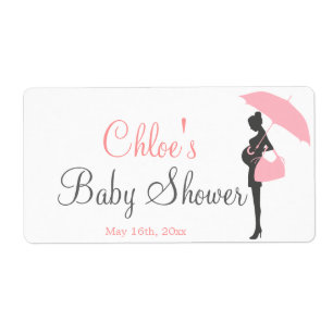 Pink Silhouette Baby Shower Water Bottle Labels