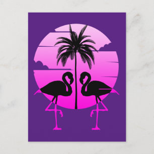 Pink Silhouette Flamingos Bird Postcard