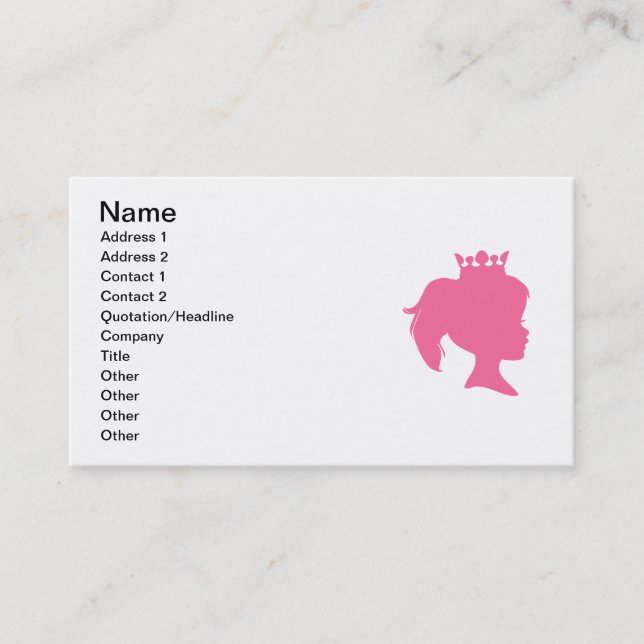 Pink Silhouette Princess T-shirts and Gifts Business Card (Front)