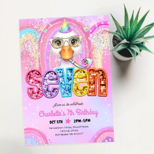 Pink Silly Goose 7th Birthday Invitation